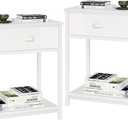Furologee White Nightstands Set of 2, End Table with Fabric Drawer, Small Side Table for Small Spaces, 2 Tiers Storage Shelves End Table, Bedside Table for Living Room, Bedroom, Dorm