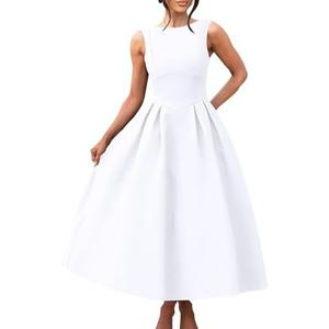 YMDUCH Women's Elegant Sleeveless Crew Neck Backless Swing A Line Evening Party Long Dress, M size