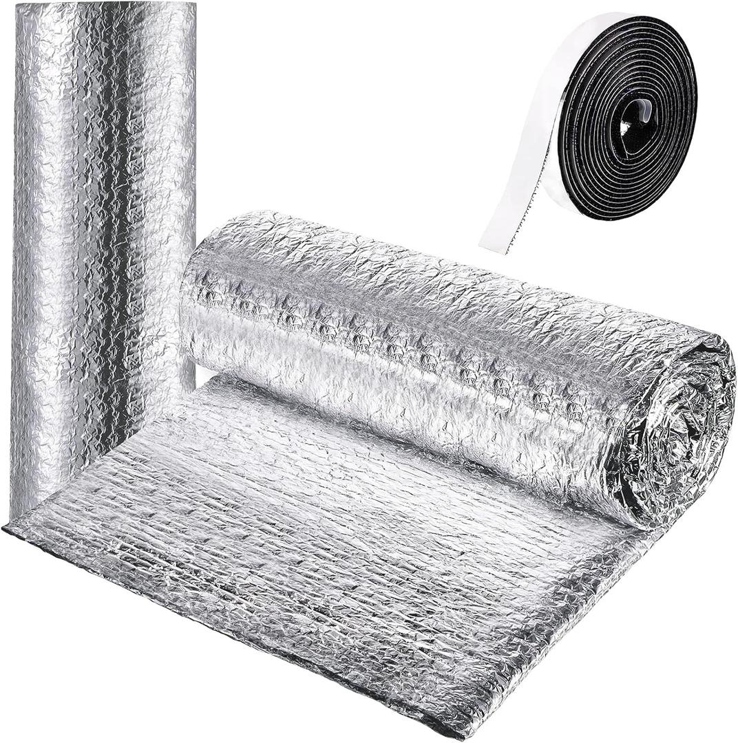 Frienda Rv Window Reflective Insulation Roll 47.2inch*15ft Double Aluminum Foil Heat Bubble Thermal Window Shade Door Cover Blackout for Garage Roof Travel Camper Skylight Shield