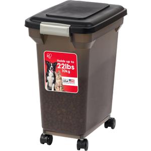 IRIS USA WeatherPro Airtight Dog Food Storage Container, Up to 22 lbs, Attachable Wheels, For Dog Cat Bird and Other Pet Food Storage Bin, Keep Fresh, Easy Mobility, BPA Free, Smoke