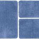 RUN HELIX Blue Bath Mat for Bathroom Non-Slip, Extra Soft and Absorbent Bathroom Rugs Set 3 Piece, Water Absorbent Microfiber Shaggy, Machine Washable Thick Plush Bath Mats for Floor, Tub and Shower
