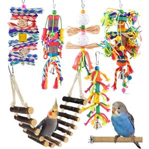 KATUMO Bird Toys, Parakeet Swing Parrot Ladder Cockatiel Perch Conure Hanging Bell Toys for Parakeet Conure Cockatiel Mynah Love Bird Small Birds