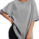 ATHMILE Womens Oversized T Shirts Loose Fit Crewneck Short Sleeve Tops Summer Casual Blouse 2025 Y2K Basic Tee Beach (Small, Grey)