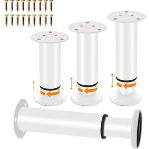 4 Pcs Adjustable Height Furniture Support Legs 7.08-12.2 inch [with Screws], Metal Adjustable Legs for Bed/Sofa/Cabinet/Couch/Dresser/Table Heavy Bed Replacement (White)