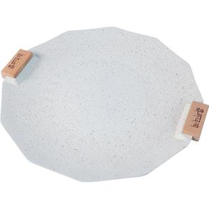 Korean Grill Pan 13.78 Inch Black Nonstick Coating Camp Fire BBQ Griddle Pan with Wood Handle for Indoor Outdoor Fire Camping Induction Gas Stove Electric Cooktop (White)