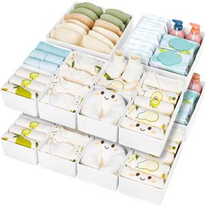 DIMJ Drawer Organizer Clothes 15 Pack - Foldable Baby Organizers and Storage & Dresser Organizer for Bedroom, Closet - Nursery Organization Dresser Dividers for underwear, Sock, Bra, Belt, Tie, White