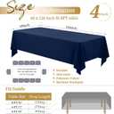 Showgeous 4 Pack Navy Blue Rectangle Tablecloths, 60 x 126 Inch, Wrinkle Resistant, Washable Polyester, Perfect for 8 Foot Table, Wedding, Dining, Party
