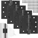 4 Pack Stainless Steel Black Door Hinges, Heavy Duty Door Hardware, 4 x 4 Inch Door Hinge with Ball Bearing, Door Hinges with Square Corners