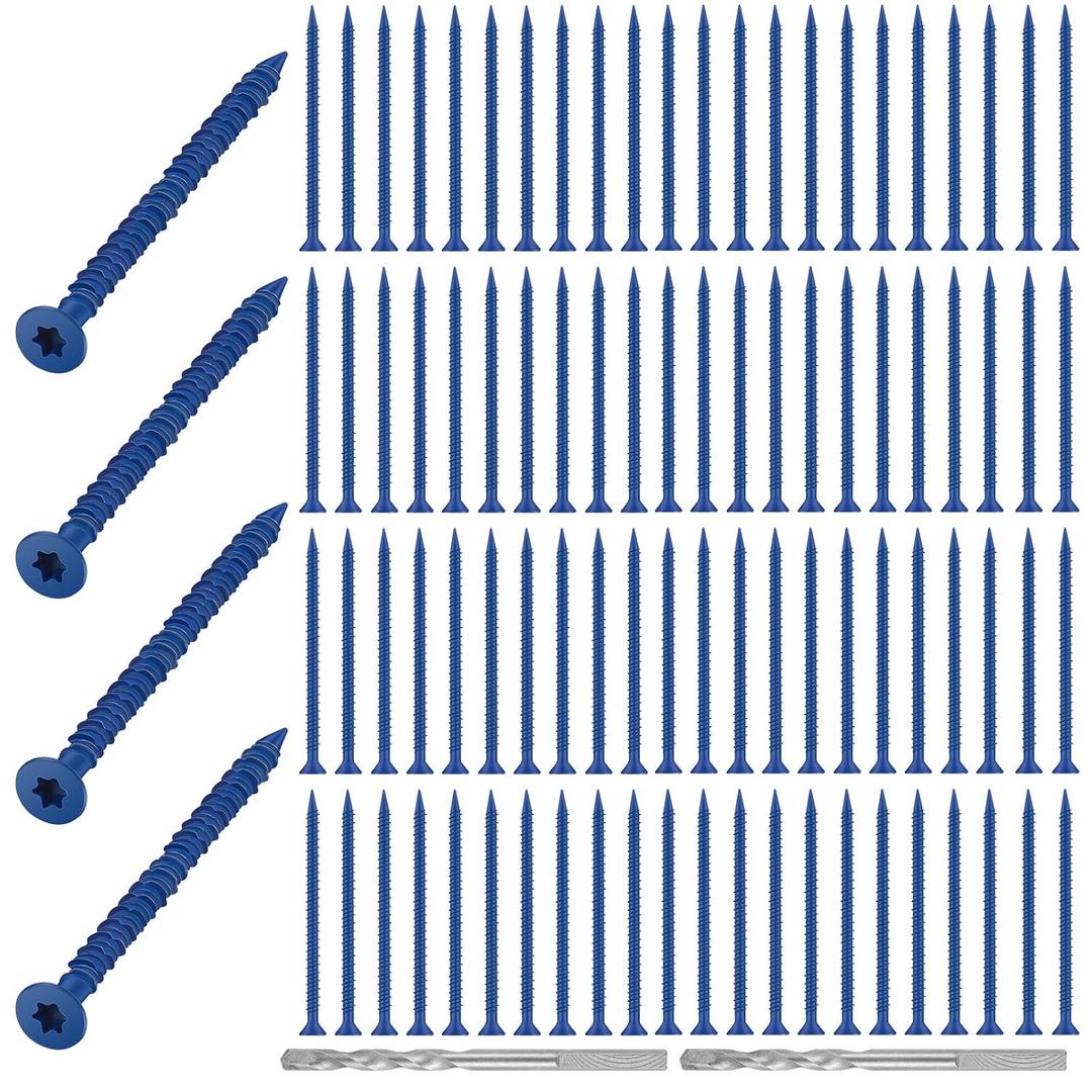 MorningRo 200 Qty 1/4" x 2-3/4" Star Head Concrete Screws Anchor with Drill Bits Blue Star Drive Bugle Head Screws for Anchor Masonry, Block, Brick, Cement, Stucco, Diamond Point and Wood Fastening