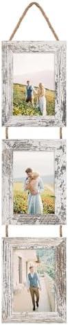 Lavezee 4x6 Picture Frames Collage Distressed White, 3 Opening 4 x 6 Hanging Picture Frames Vertical for 4 by 6 Inch Photos for Wall