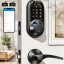 Veise RZ07B Smart Locks for Front Door, 2 Lever Handles, Fingerprint Keyless Entry, App Control Biometric Door Lock Set, Touchscreen Keypad Deadbolt, Easy Install, Auto Locking, Matte Black
