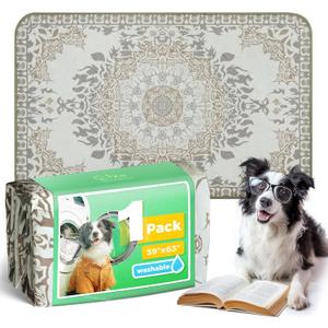FXW Washable Pee Pads for Dogs, Puppy Pads with Super Absorbent, Specifically Designed for FXW Rollick/Homeplus 24 inch 6 Panels Dog Pen, 39" x 63" Rectangle, Boho, 1 Pack