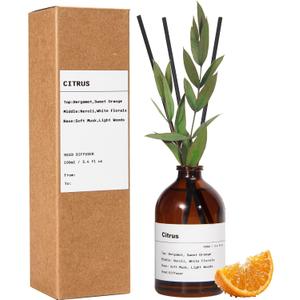 Reed Diffuser Set, Citrus Scent, 3.4 fl oz, Home Fragrance Reed Diffuser for Bathroom & Bedroom Decor