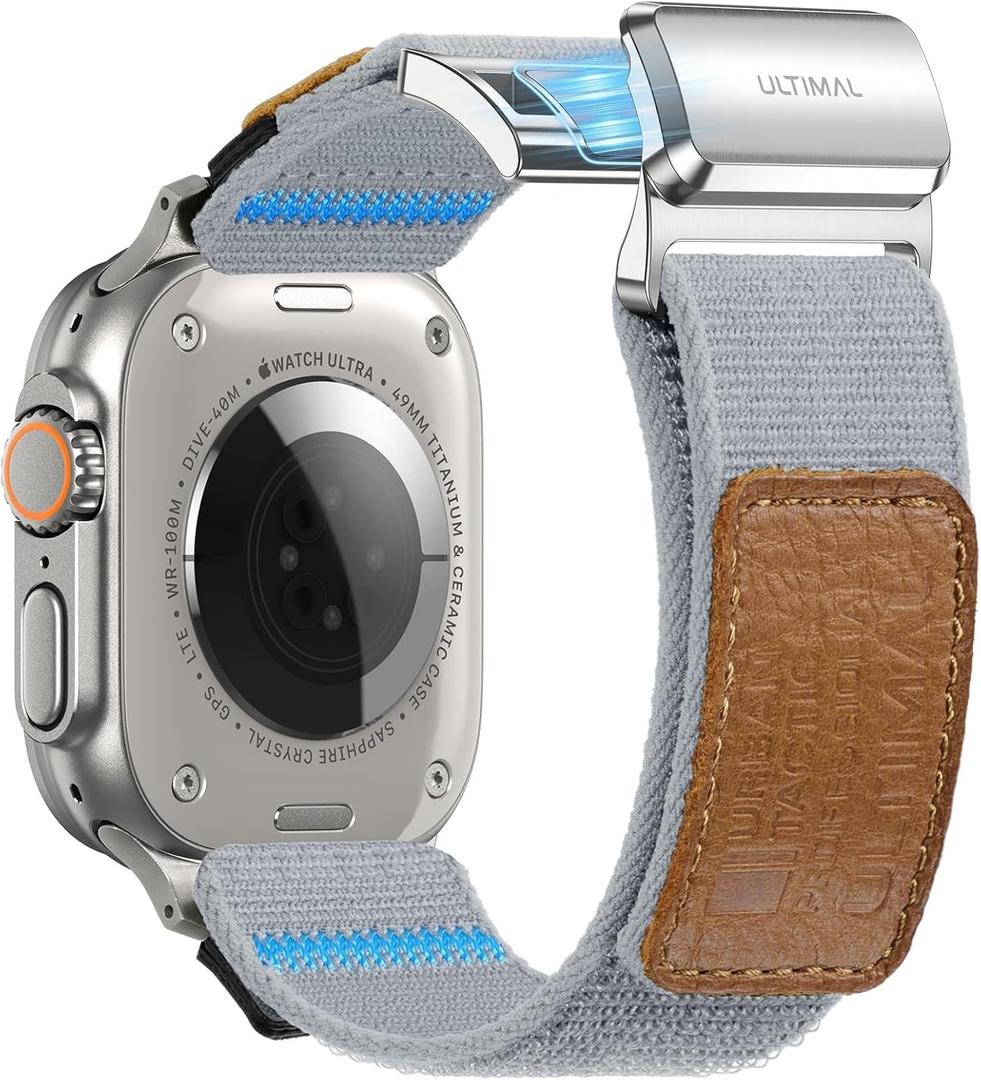 Braided Stretchy Bands with Magnetic Clasp Compatible with Apple Watch Ultra 3/ 2/ 1 Band Series 11/ 10/ 9/ 8/ 7/ 6/ 5/ 4/ SE/ SE2/ SE3, Design for 49mm/ 46mm/ 45mm/ 44mm (XL, Grey)