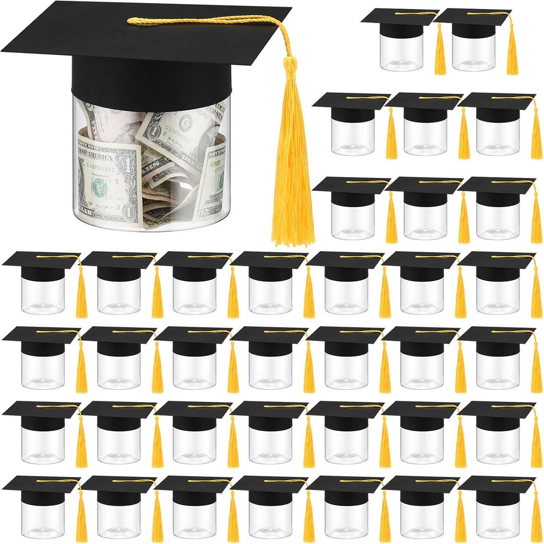 Chunful 36 Pack Graduation Cap Candy Jars with Tassel, Class of 2026 Graduation Favors Clear Plastic Containers Bulk, Grad Party Favors Mini Memory Jars for College Grad Ceremony Decor DIY Supplies