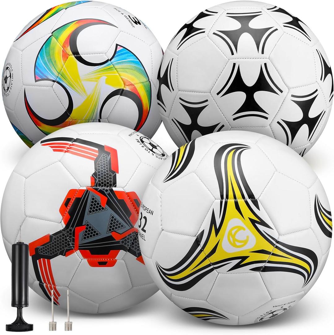 Tradder 4 Pack Soccer Balls with Pump Size 3 4 5 Deflated Soccer Balls for Outdoor Indoor League Game Sport Practice Training Gift for Kids Youth Teens Adult
