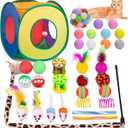 Retro Shaw 33Pcs Cat Toys for Indoor Cats Kitten, Collapsible Play Tunnel with Interactive Feather Wand, Bell Balls, Springs & Plush Mice Tent for Boredom Relief, Exercise & Kitty Hunting Instinct