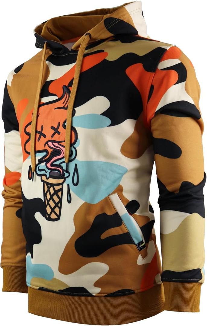 SCREENSHOT-FLEECE HOODIE 4202 Mens Urban Streetwear NYC Graffiti Embroidery Patch Fleece Pullover Sweatshirt Hoodie (XX-Large, H11076-khaki)