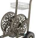 GOFORWILD Garden Hose Reel Cart with Wheel, Hold up to 200 Ft of 5/8" Hose, Heavy Duty Steel Frame Water Hose Reel Cart with Storage Basket, Mobile Hose Reel for Outside Garden Lawn Yard