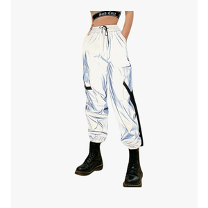 Women Rave Reflective Pants Sweatpants Trousers Dance Jogger Pants with Pockets for Casual Sport Party Festival S/M