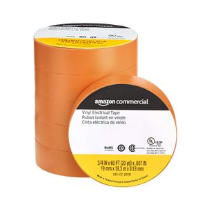 AmazonCommercial Vinyl Electrical Tape, 3/4 in x 60 ft x 0.007in (19 mm x 18.3 m x 0.18mm), Orange, 6-Pack