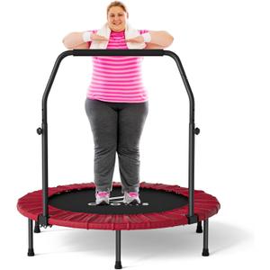 CLORIS 40in Folding Trampoline Mini Trampoline Rebounder Trampoline for Adults Fitness Trampoline with Adjustable Foam Handle, with safty Padded Cover Best Gift for Kids/Adult