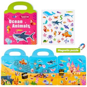 Magnetic Portable Playboard Ocean Animal Reusable Sticker Book for Toddler, Refrigerator Magnet Educational Learning Toys Travel Stickers Activity Books for Kids Girls Boys Age 3+ Birthday Gifts