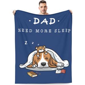 Dad Son Daughter Gift Blanket, Funny Cozy Dog Dad Blue Throw Blanket for Fathers Day, Christmas, 50"X60"