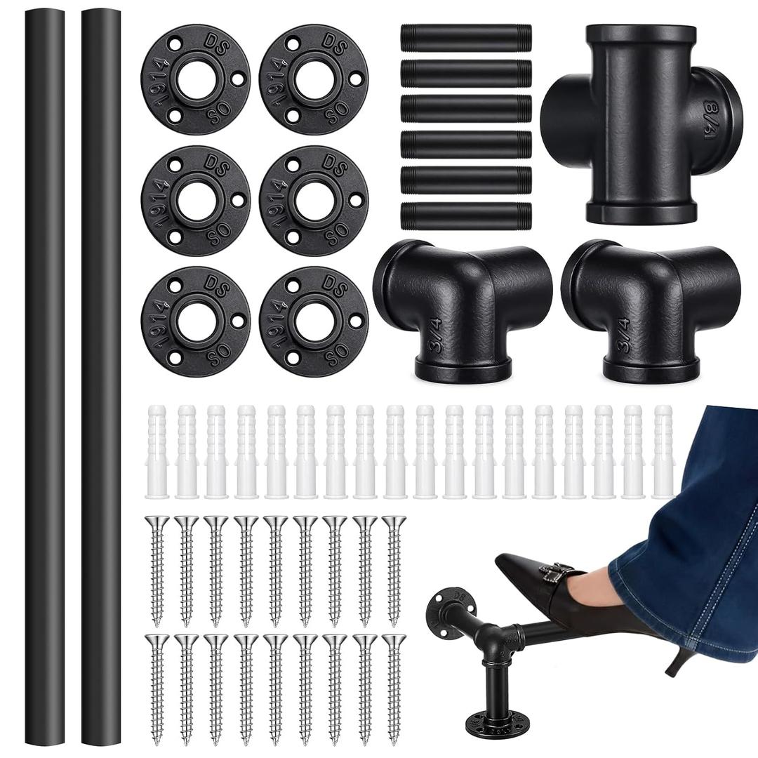 Zonon 8 ft Bar Foot Rail Kit, Matte Black Industrial Pipe Railing for Bar