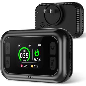 5 in 1 Carbon Monoxide Detectors, Natural Gas Detector with Dual Alarm & Bulit-in Battery, Propane CO Detector Plug in (Temp & Humidity) for Home RV Camping Travel (Black)