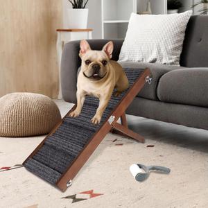 Okydoky Small Dog Ramp, 32" Portable Folding Pet Stair Ramp with Non-Slip Carpet Surface, Adjustable 4-Level Height, Foldable for Bed, Couch, Car (Brown) NO.LGPT13