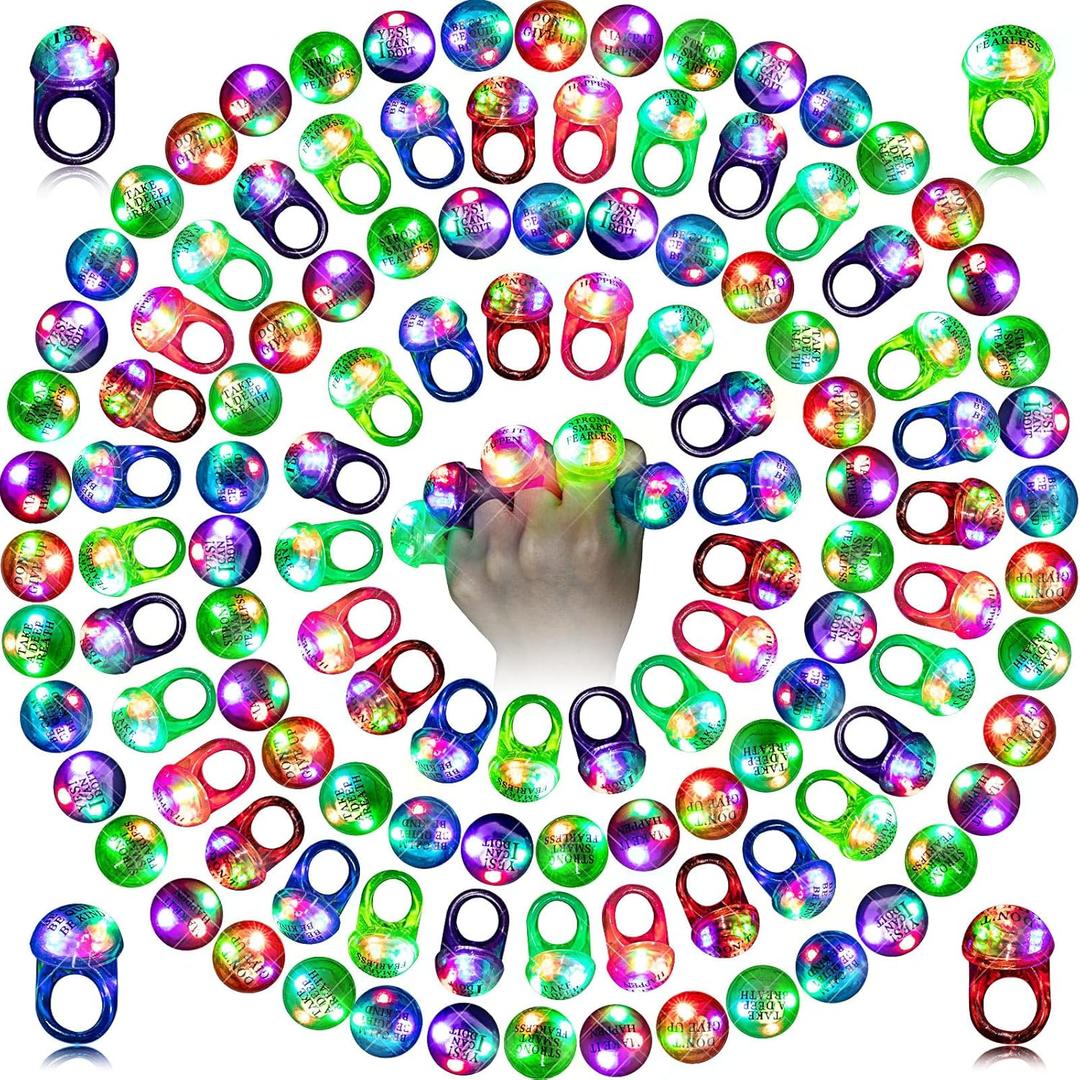 Sosation 100 Pcs Light up LED Flashing Ring Glow in The Dark Bumpy Jelly Ring Finger Light Birthday Party Favors Blinking Decor for Party Favor(Multicolor) (Small)