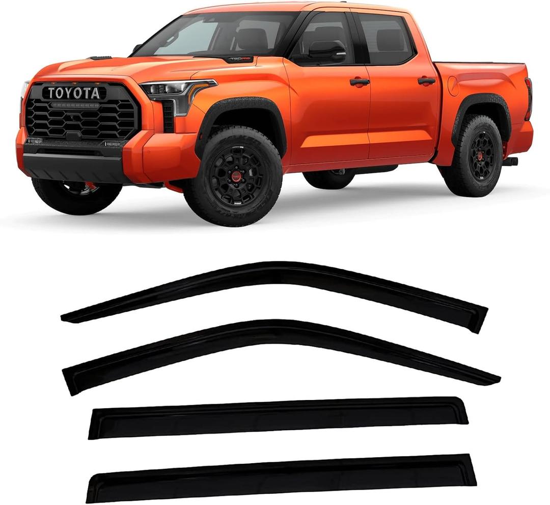 2022-2026 Tape-On Rain Guards for Toyota Tundra CrewMax Side Window Visor Deflectors SR SR5 Limited Platinum TRD Pro Capstone i-Force MAX Tinted Protectors 2023 2024 2025