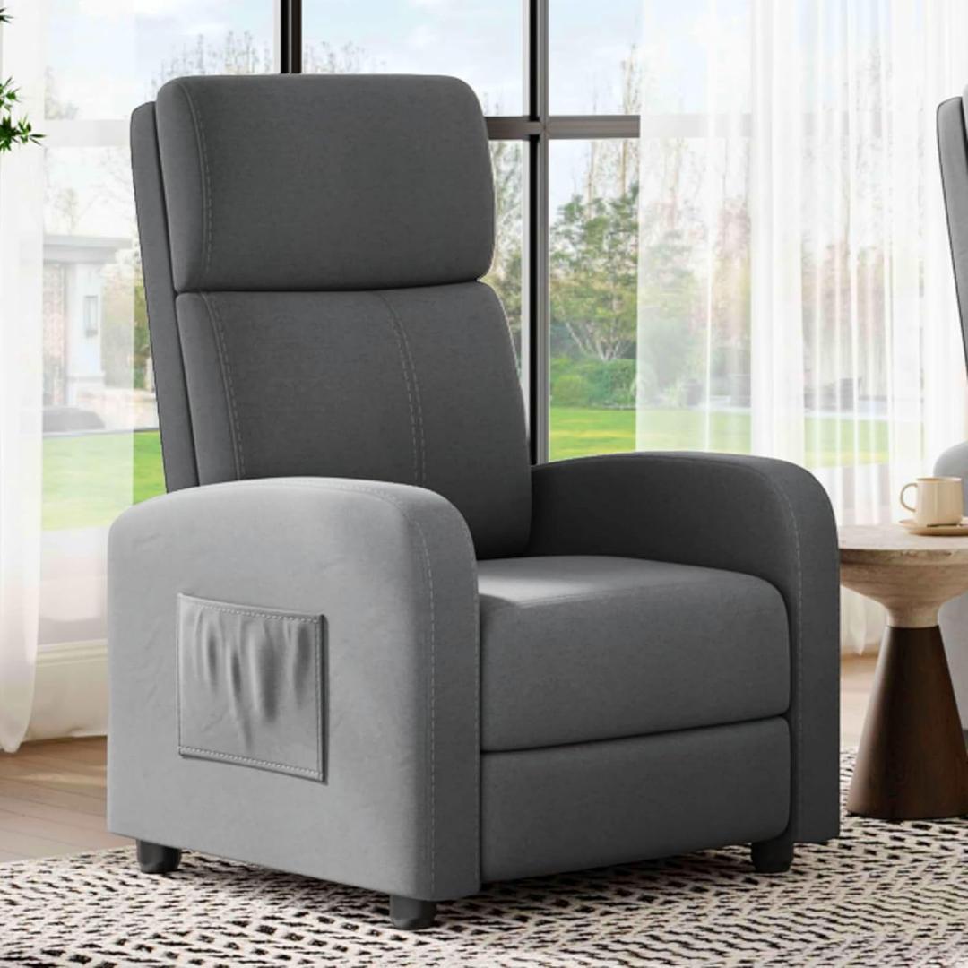 Garvee Recliner Chair for Adults, Lazy Reclining Chair Ergonomic Adjustable Single Sofa Enhanced with Side Pocket, Tall Back, Wide Arms & Padded Seat, Home Theater Seating for Living Room (Grey)