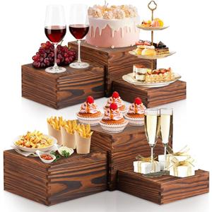 6 Pack Wood Cake Cupcake Stand Buffet Risers, Wooden Display Stand Wood Display Riser, Square Food Display Risers for Party Wedding Birthday Home (6" 7" 8" 9" 10" 11")
