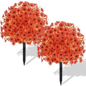 Geegoods Set of 2 Artificial Topiary Ball Tree with Flower for Outdoor, Fall Fake Shrubs Bushes with Ground Spikes, UV Resistant Faux Boxwoods Plants for Garden Porch Patio Decor