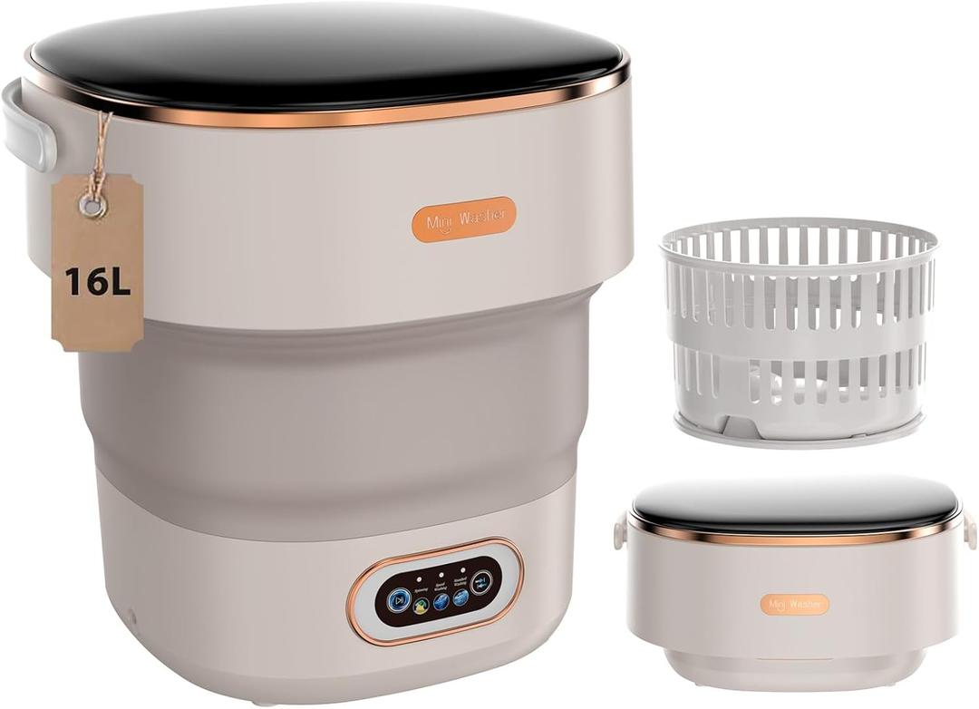 Portable Washing MachineMini 16L Washer Machine With Spin BasketSmall Folding Washer Machine of Underwear, Baby and Small Clothes, Suitable for Apartments Home Hotel Camping (Beige)