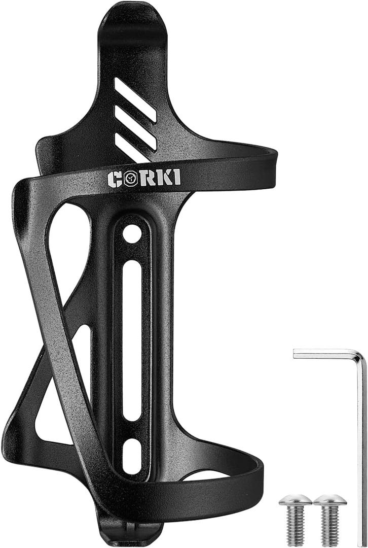 Corki Cycles Left Side Load Water Bottle Cage, Side Entry Bike Water Bottle Holder for Road & Mountain Bikes - 1 Pack - Black-Aluminum Alloy