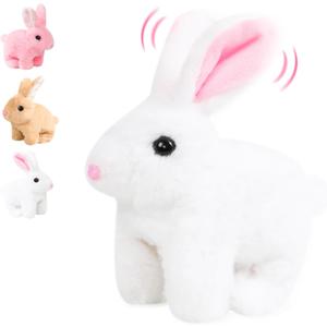Easter Bunny Toy,Bunby Realistic Rabbit Toy,Easter Realistic Rabbit Toys,Interactive Plush Bunny,Realistic Bunny Can Walk and Talk,Lifelike Movements, Hops,Twitches & Wiggles Ears,Easter Gift(White)