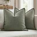 MIULEE Pack of 2 Thick Textured Couch Throw Pillow Covers, Olive Green Decorative Pillow Covers 22x22, Neutral Linen Cushion Cases for Sofa Bed Living Room Modern Farmhouse Home Decor, No Filling, 22" x 22" (Pack of 2), Olive Green