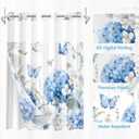 No Hook Blue Flower Hydrangea Shower Curtain with Snap in Fabric Liner Set, White Floral Butterfly Double Layers Waterproof Fabric with See Through Window Bath Curtain 71x74 Inch