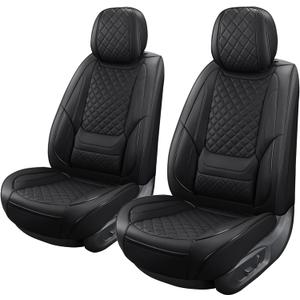 Leather Front Seat Covers for Cars Breathable Seat Covers Waterproof Seat Protectors Universal Fit for Most Automotive Cars SUV Trucks Van (Black, Front Pair)
