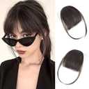 Lommel Clip in Bangs,100% Real Human Hair Wispy Fake Bangs Hair Clip for Women Dark Brown Natural Curtain Fringe with Temples Hairpieces for Daily Wear and Various festivals(Dark Brown)