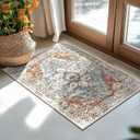 BESTSWEETIE 2x3 Area Rug Washable Rugs for Living Room, No Pile Boho Carpet for Entryway Bedroom Dinning Room, Vintage Carpet Print Distressed Non-Slip, 2 x 3 ft, Green Brick Rust Red