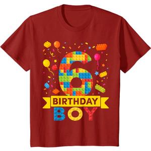 Kids 6 Year Old Building Blocks 6th Birthday Boy T-Shirt, Small