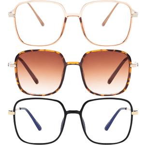 3 Pack Oversized Reading Glasses for Women Men, Large Super Light Frame Blue Light Blocking Readers Eyeglasses (Black,tortoiseshell,brown-1)