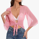 Women's Short Cardigan Bolero Shrug Sheer Tie Front Top 3/4 Sleeve Jacket for Dress