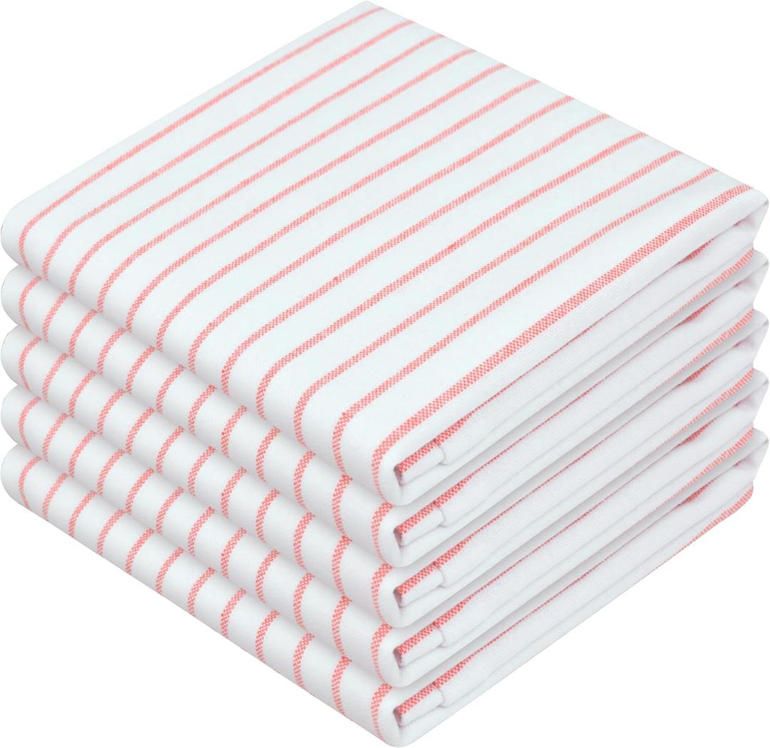 Orange Stripe Cotton Kitchen Towels Set of 5, Durable & Super Absorbent Dishcloths Pack, Classic Stripe Towel Set, Quick Dry Towels for Daily Kitchen Use, Wiping & Drying Dishes