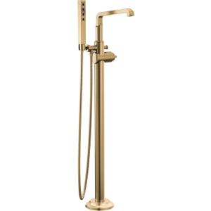 Delta Faucet Tetra Floor-Mount Freestanding Tub Filler with Hand Held Shower, Gold Tub Faucet, Lumicoat Champagne Bronze T4789-CZ-PR-LHP-FL (Valve and Handle Not Included)