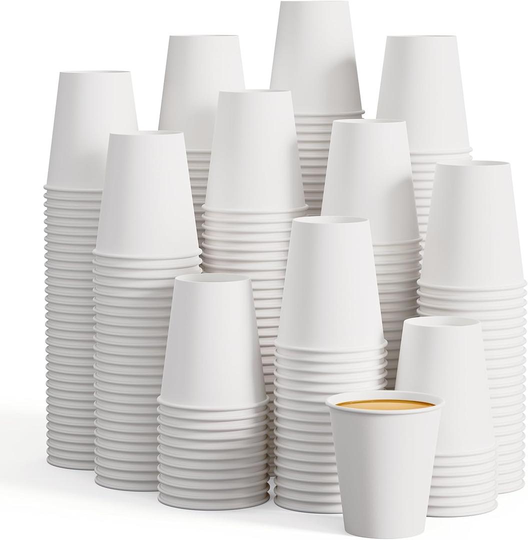 LITOPAK 400 Pack 8 oz Disposable Paper Coffee Cups, White Paper Hot Coffee Cups for Party, Picnic, Travel, and Events